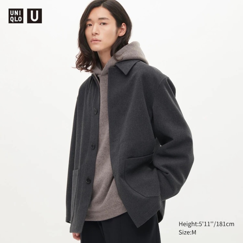 Uniqlo U Wool Blended Shirt Jabket - dark gray size XXS